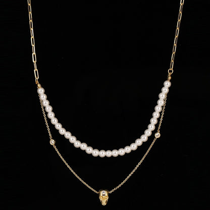 Popular Punk Inlaid Skull Y-shaped Necklace