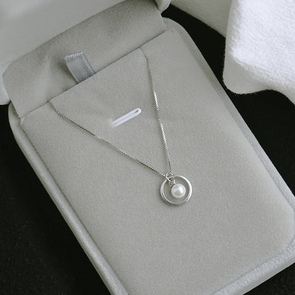 S925 sterling silver circle pearl necklace Korean simple