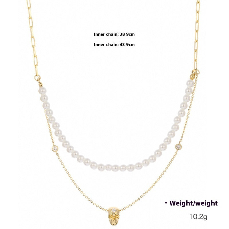 Popular Punk Inlaid Skull Y-shaped Necklace