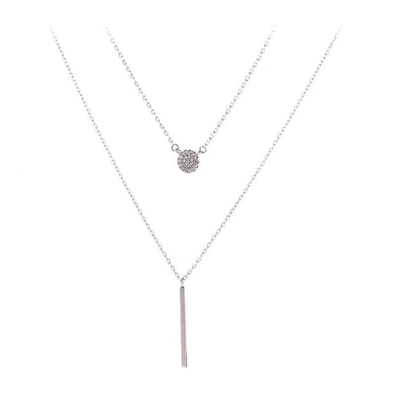 S925 Silver Color Double Chain Long Stick Pendant Necklace