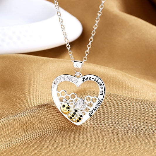 Bee Hive Pendant Pastoral Style Temperament Female With Hearts Color Separation Necklace