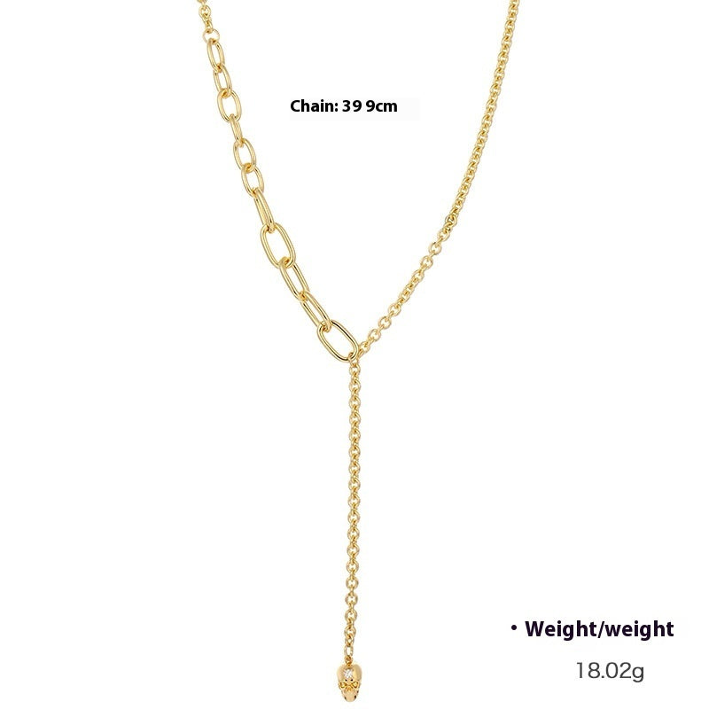 Popular Punk Inlaid Skull Y-shaped Necklace