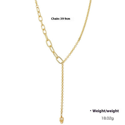 Popular Punk Inlaid Skull Y-shaped Necklace