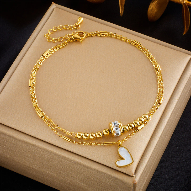 Boho Classic Love Heart Ankle Chain Double Layer Chain Bracelet Anklet