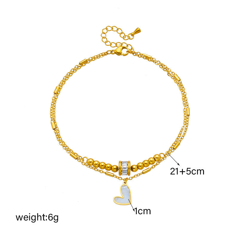 Boho Classic Love Heart Ankle Chain Double Layer Chain Bracelet Anklet