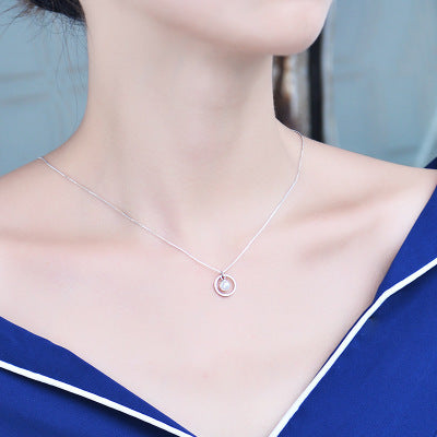 S925 sterling silver circle pearl necklace Korean simple