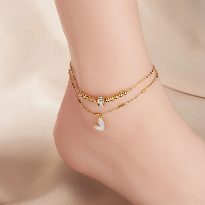 Boho Classic Love Heart Ankle Chain Double Layer Chain Bracelet Anklet