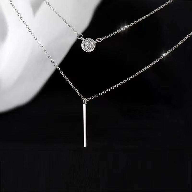 S925 Silver Color Double Chain Long Stick Pendant Necklace