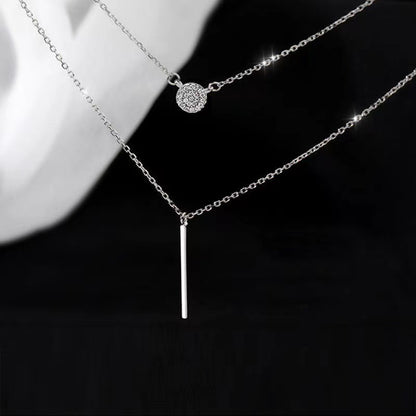 S925 Silver Color Double Chain Long Stick Pendant Necklace