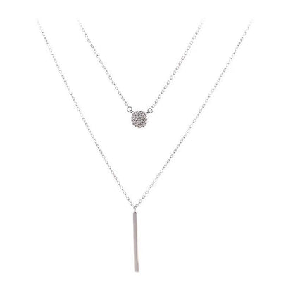 S925 Silver Color Double Chain Long Stick Pendant Necklace