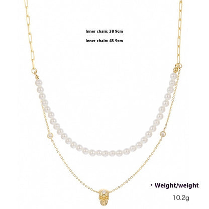 Popular Punk Inlaid Skull Y-shaped Necklace