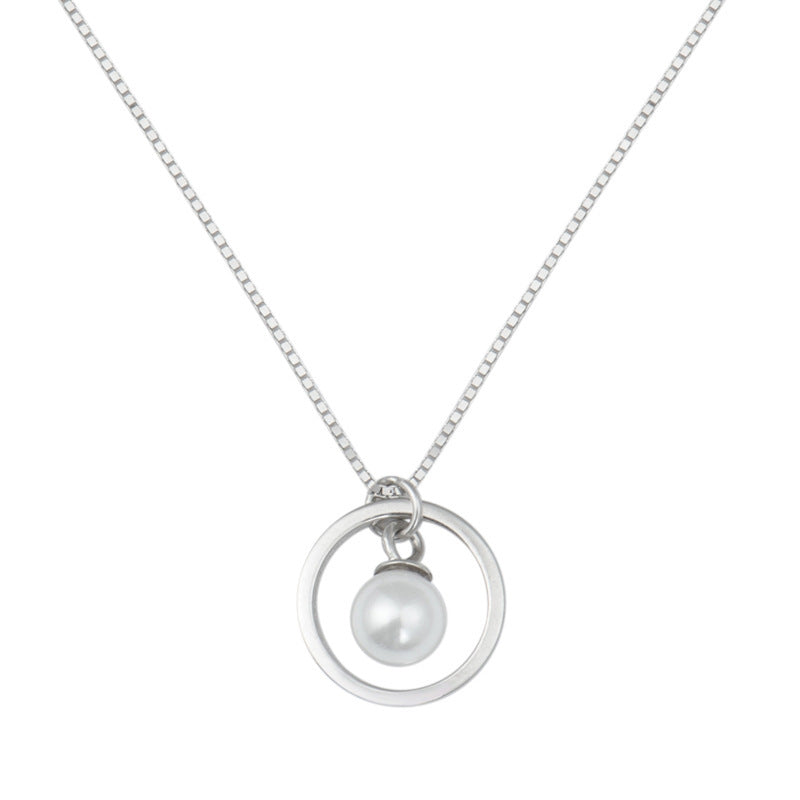 S925 sterling silver circle pearl necklace Korean simple