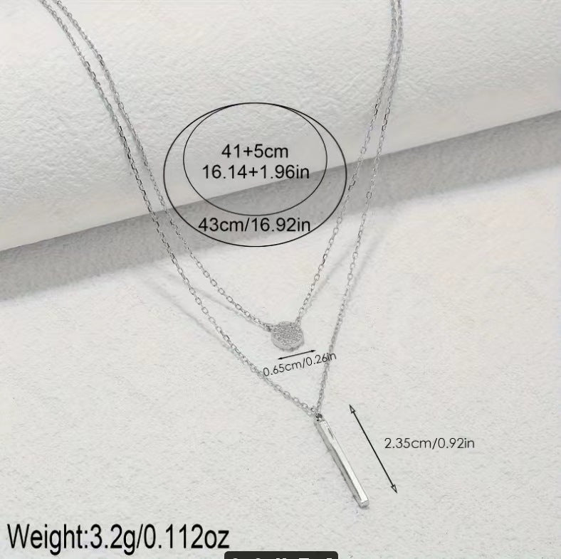 S925 Silver Color Double Chain Long Stick Pendant Necklace