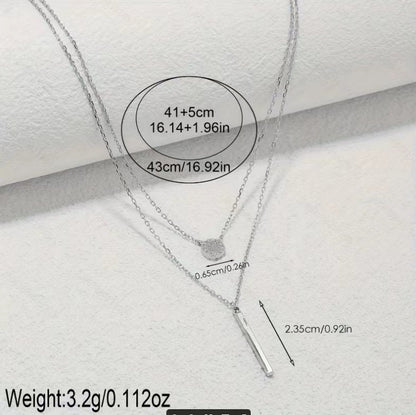 S925 Silver Color Double Chain Long Stick Pendant Necklace