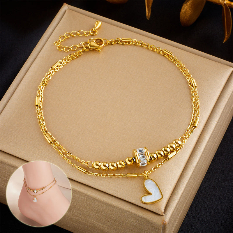 Boho Classic Love Heart Ankle Chain Double Layer Chain Bracelet Anklet