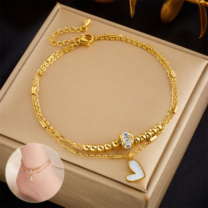 Boho Classic Love Heart Ankle Chain Double Layer Chain Bracelet Anklet