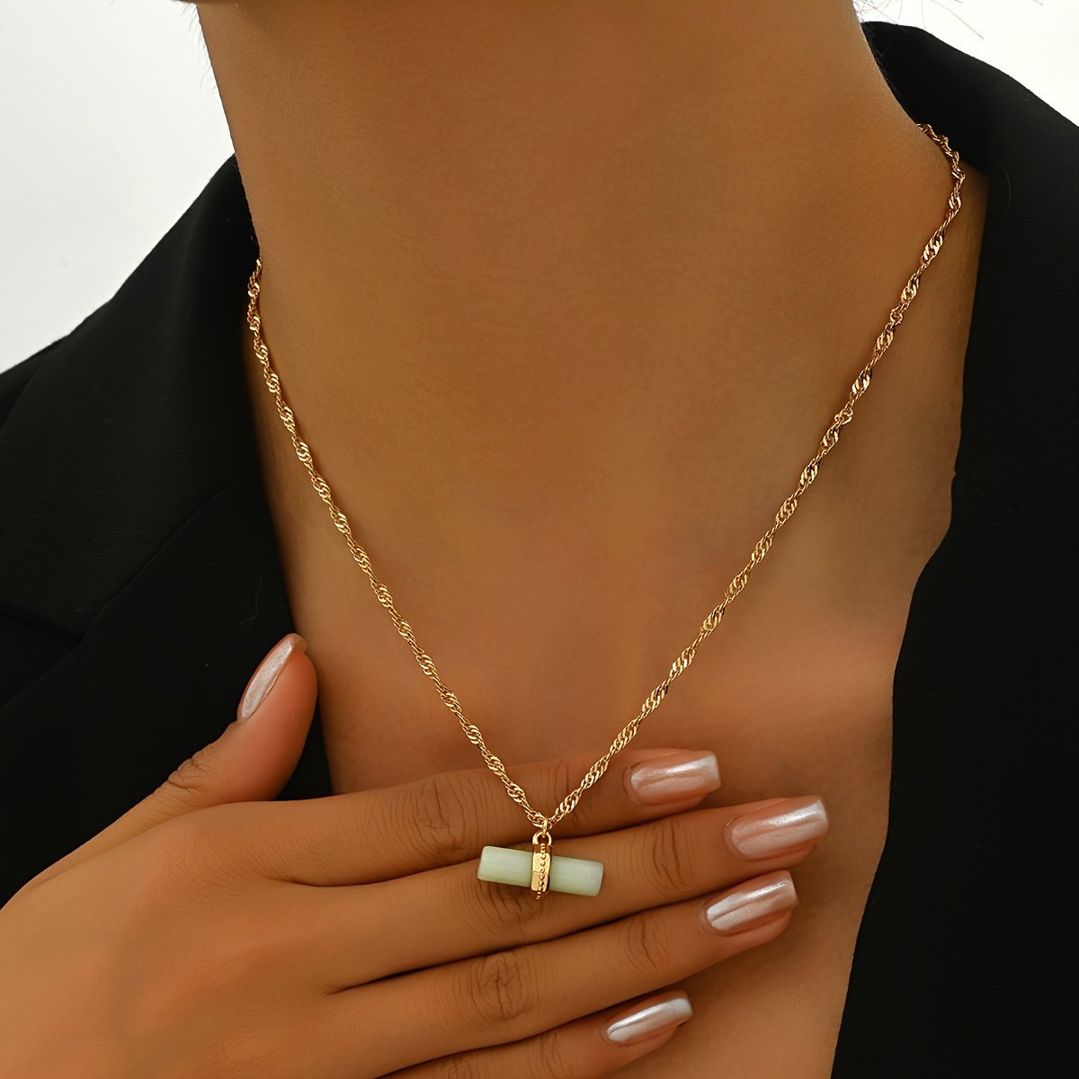 Gold Chain Jade Pendant Necklace